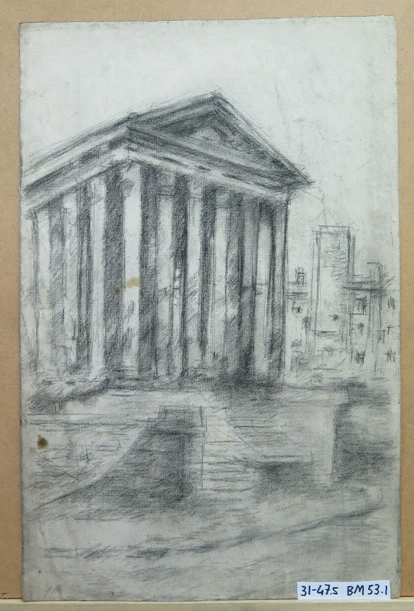 GRANDE DISEGNO ANTICO VEDUTA CHIESA FRANCIA Pierre Duteurtre detto DUT BM53.1