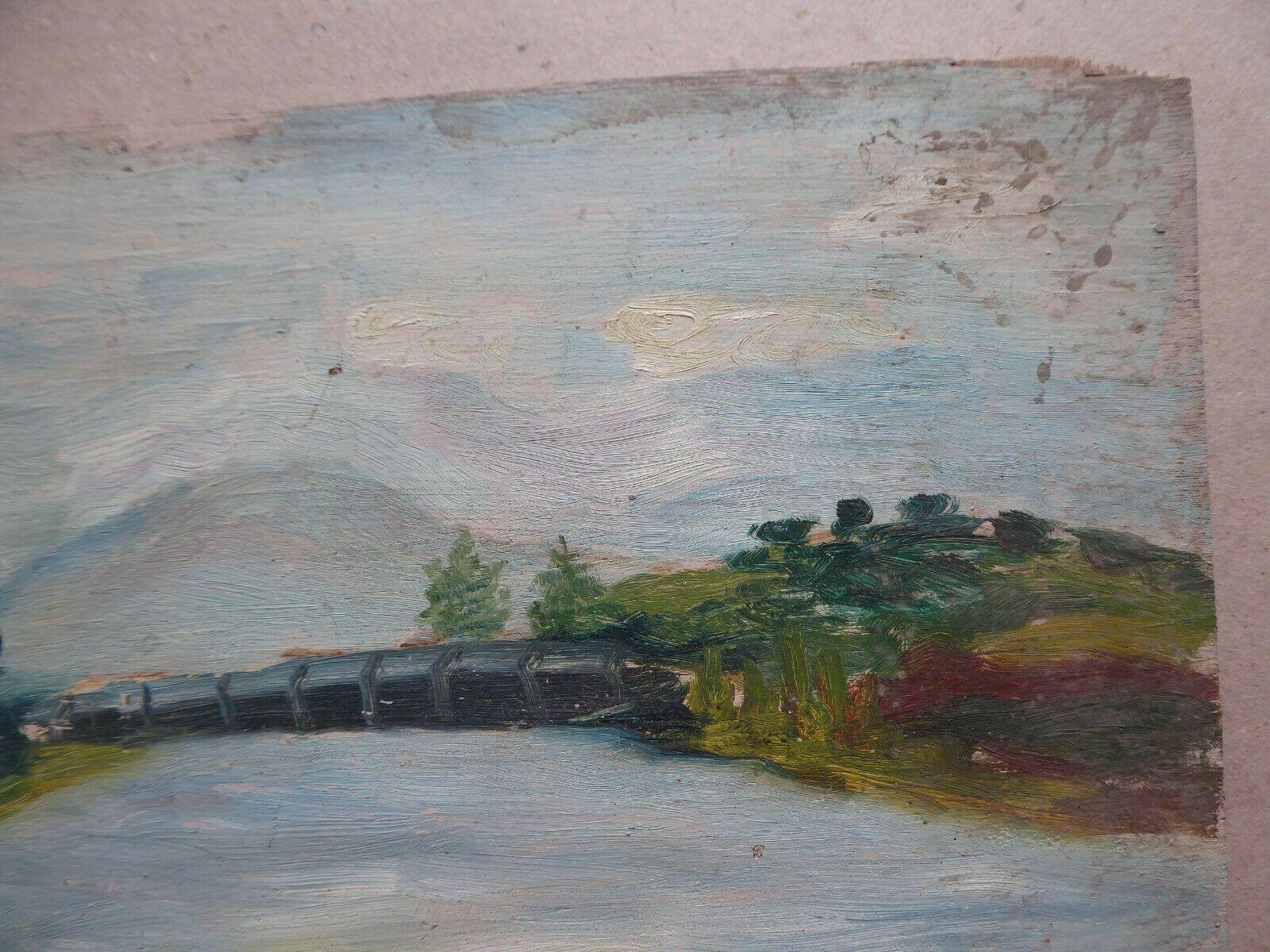 41x29cm VECCHIO QUADRO AD OLIO SU TAVOLA PAESAGGIO DI CAMPAGNA SPAGNA '900 MD10 - Belbello Antiques