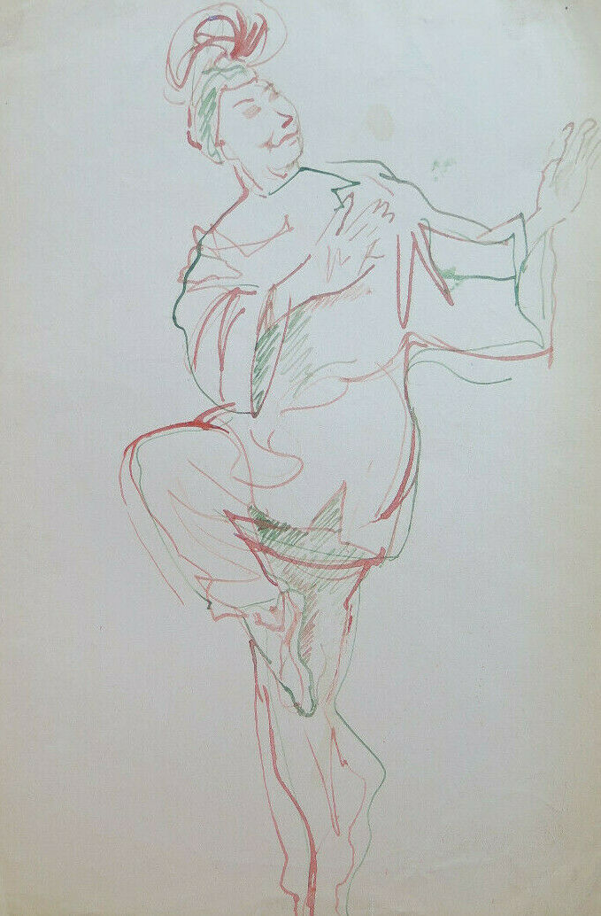 DISEGNO BOZZETTO SU CARTA FIGURA ORIENTALE FEMMINILE RITRATTO VINTAGE P28.7