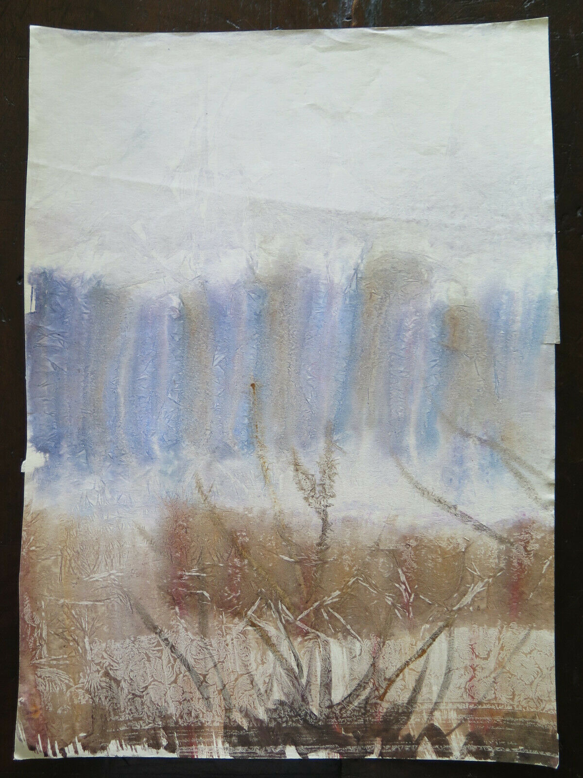 VECCHIO QUADRO PAESAGGIO INVERNALE NEVE DIPINTO ACQUERELLO CARTA 36x50 cm P14