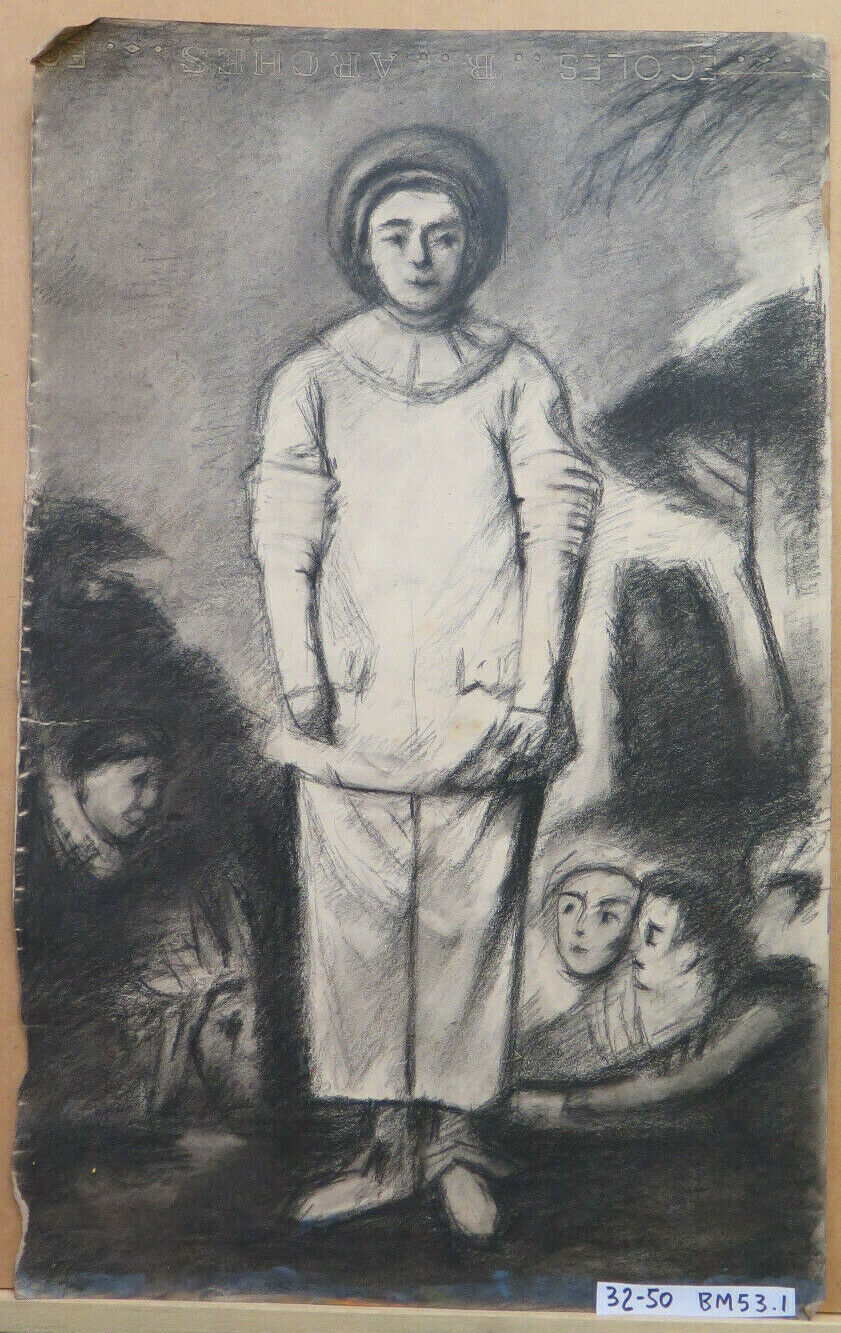 GRANDE DISEGNO ANTICO ISPIRATO WATTEAU PIERROT Pierre Duteurtre DUT BM53.1 F