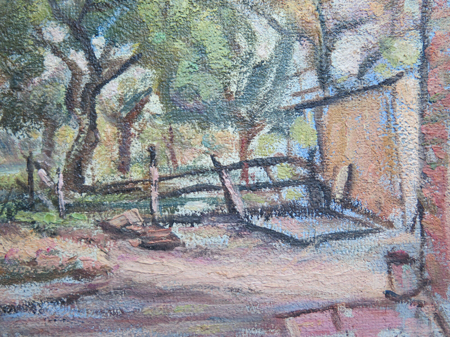 SUGGESTIVE COUNTRY LANDSCAPE OF THE FIFties OIL PAINTING p11