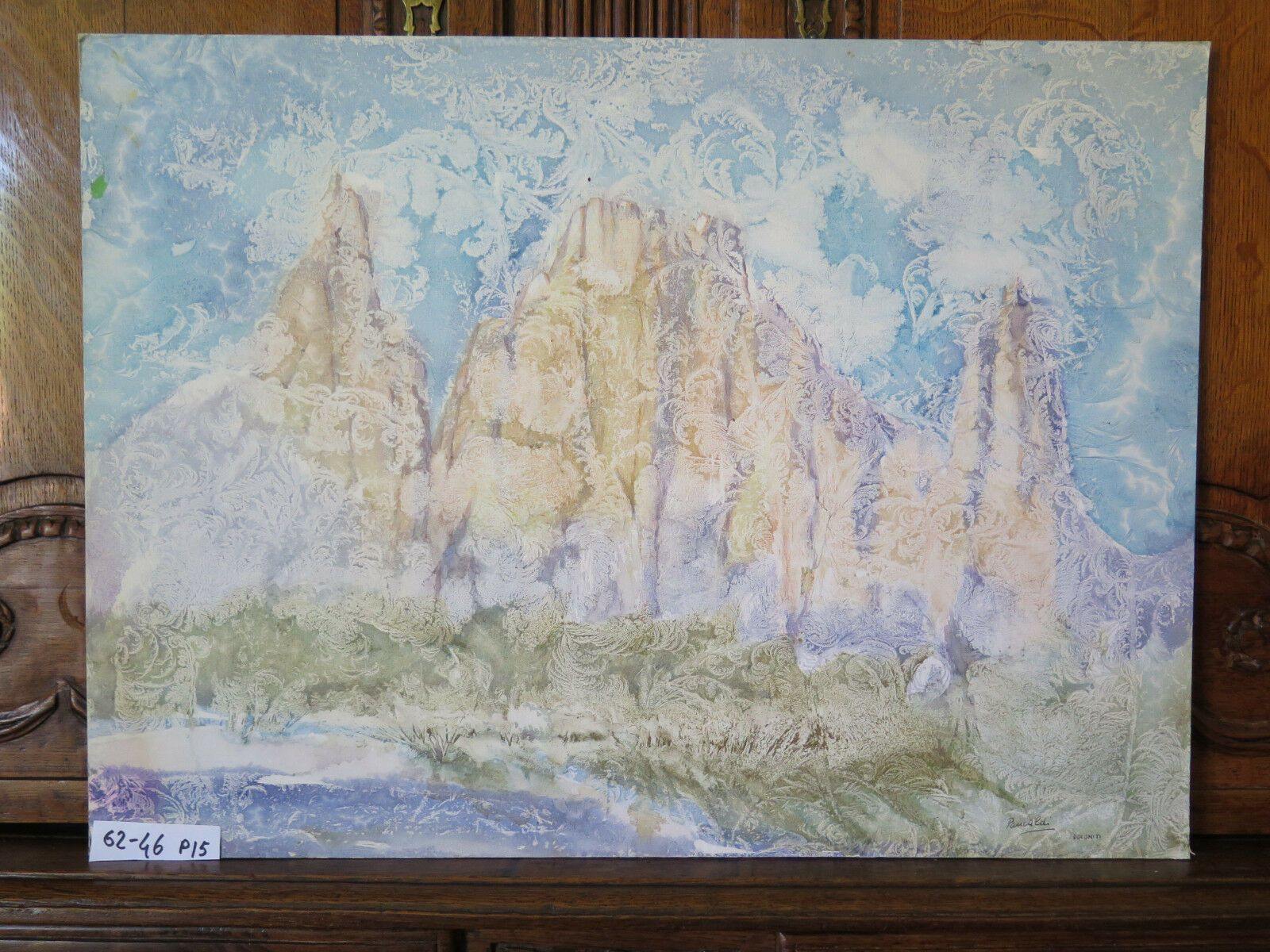 DIPINTO VINTAGE PAESAGGIO DOLOMITI CON TECNICA DEL GELO ORIGINALE FIRMATO p15 - Belbello Antiques