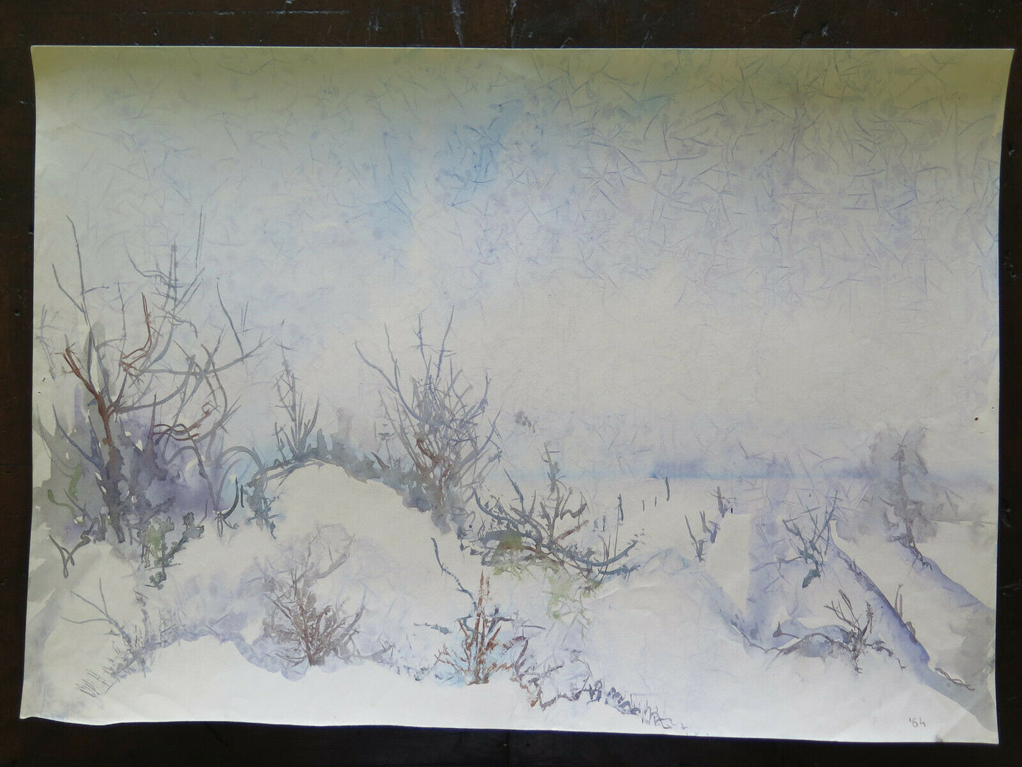 50x35 cm WINTER LANDSCAPE ONRIC PICTURE PAINTED IN ICE WATERCOLOR P14