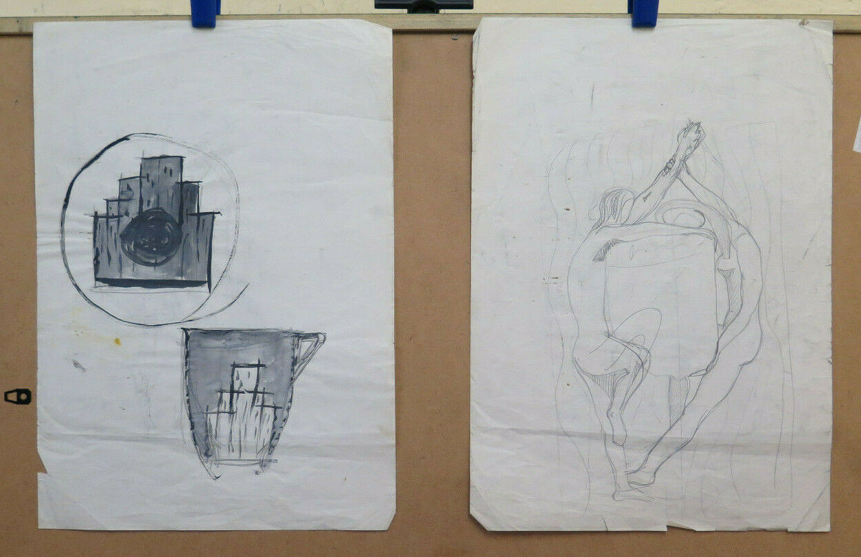 TWO DRAWINGS VINTAGE STUDIO SCULPTURE PROJECT FOR ART EXHIBITION FRANCE BM53.3 