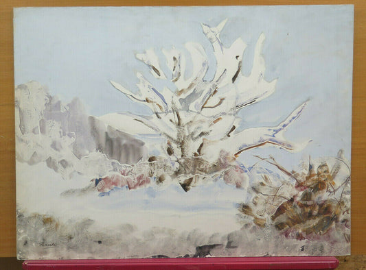 VINTAGE PAINTING WINTER LANDSCAPE WATERCOLOR PAINTING FROST TECHNIQUE PS