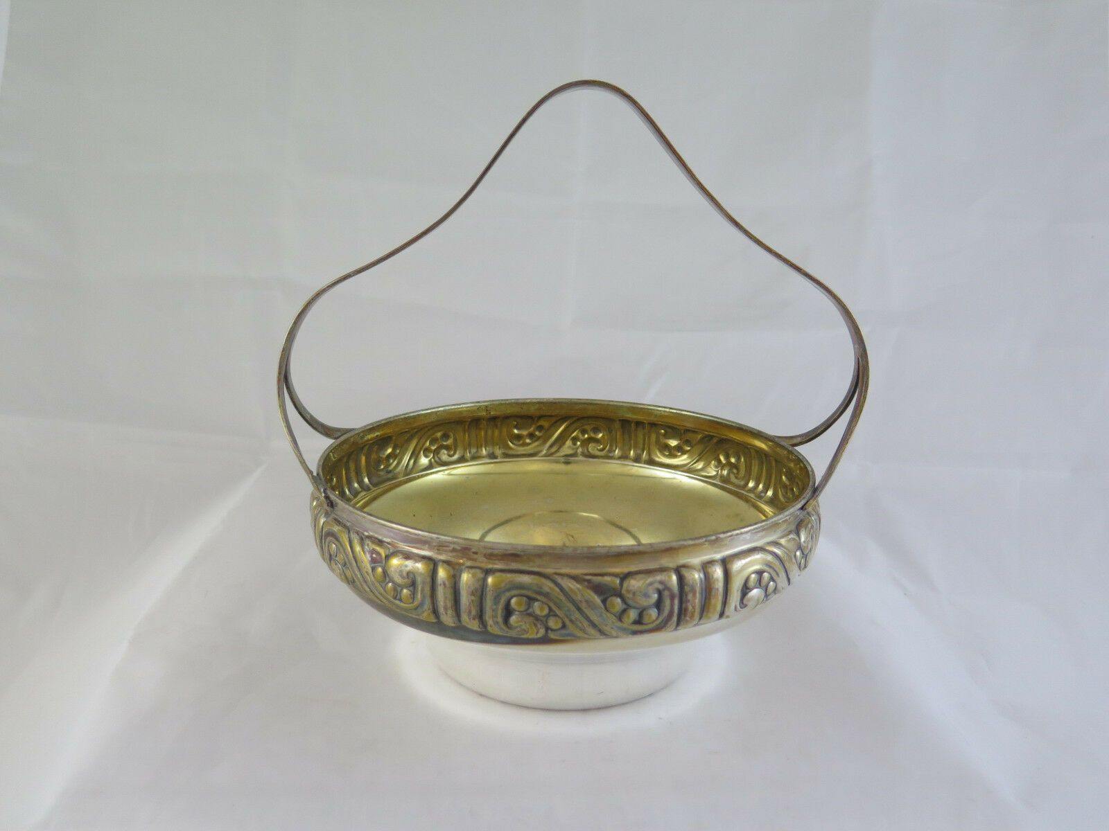 ANTICO CESTINO CENTROTAVOLA ENERET ASTRAL SILVERPLATE ART NOUVEAU BOWL R90 - Belbello Antiques