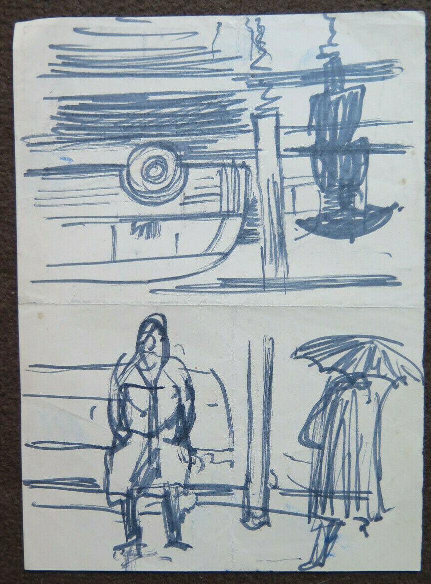 OLD MARKER DRAWING PAPER SKETCH STUDY HUMAN FIGURES PAINTING P28.5 