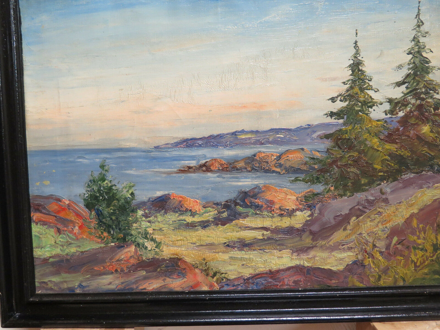 NORDIC LANDSCAPE ANTIQUE OIL PAINTING VIEW OF THE LAKE DENMARK R94