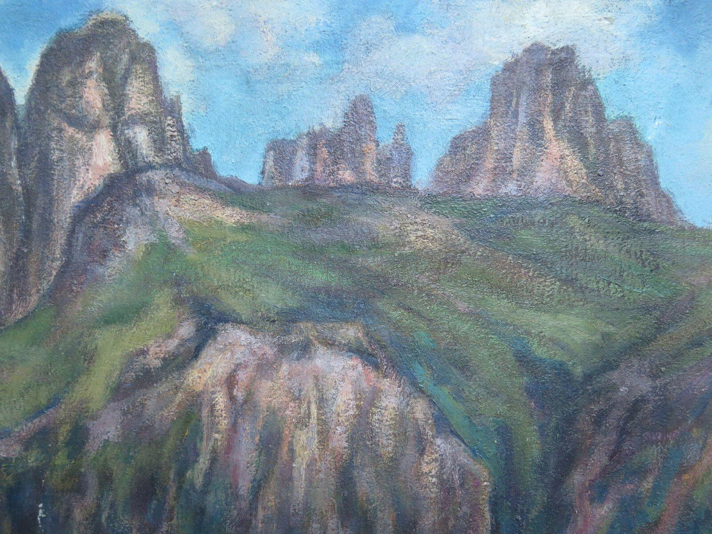 DIPINTO AD OLIO SU TAVOLA QUADRO PAESAGGIO DOLOMITI TRE CIME DI LAVAREDO p11 - Belbello Antiques