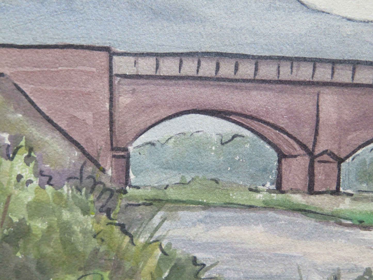 OLD WATERCOLOR PAINTING VIEW OF THE SPILAMBERTO BRIDGE 38x21 cm P14