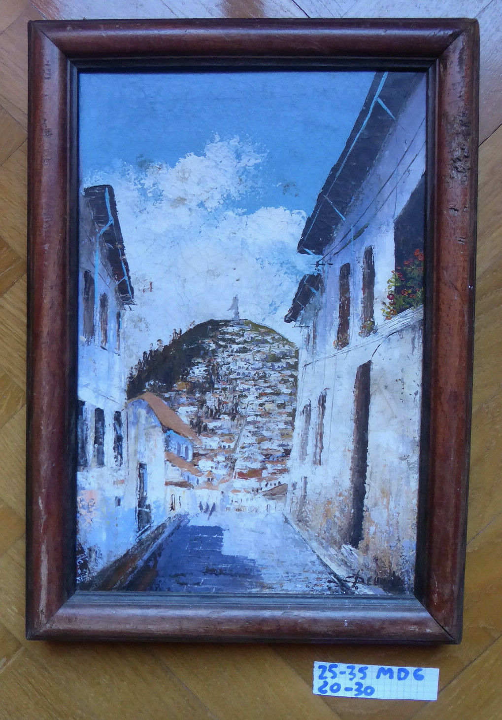 QUADRO SPAGNOLO DEL '900 VECCHIO PAESAGGIO DIPINTO OLIO SU TELA CON CORNICE MD6 - Belbello Antiques