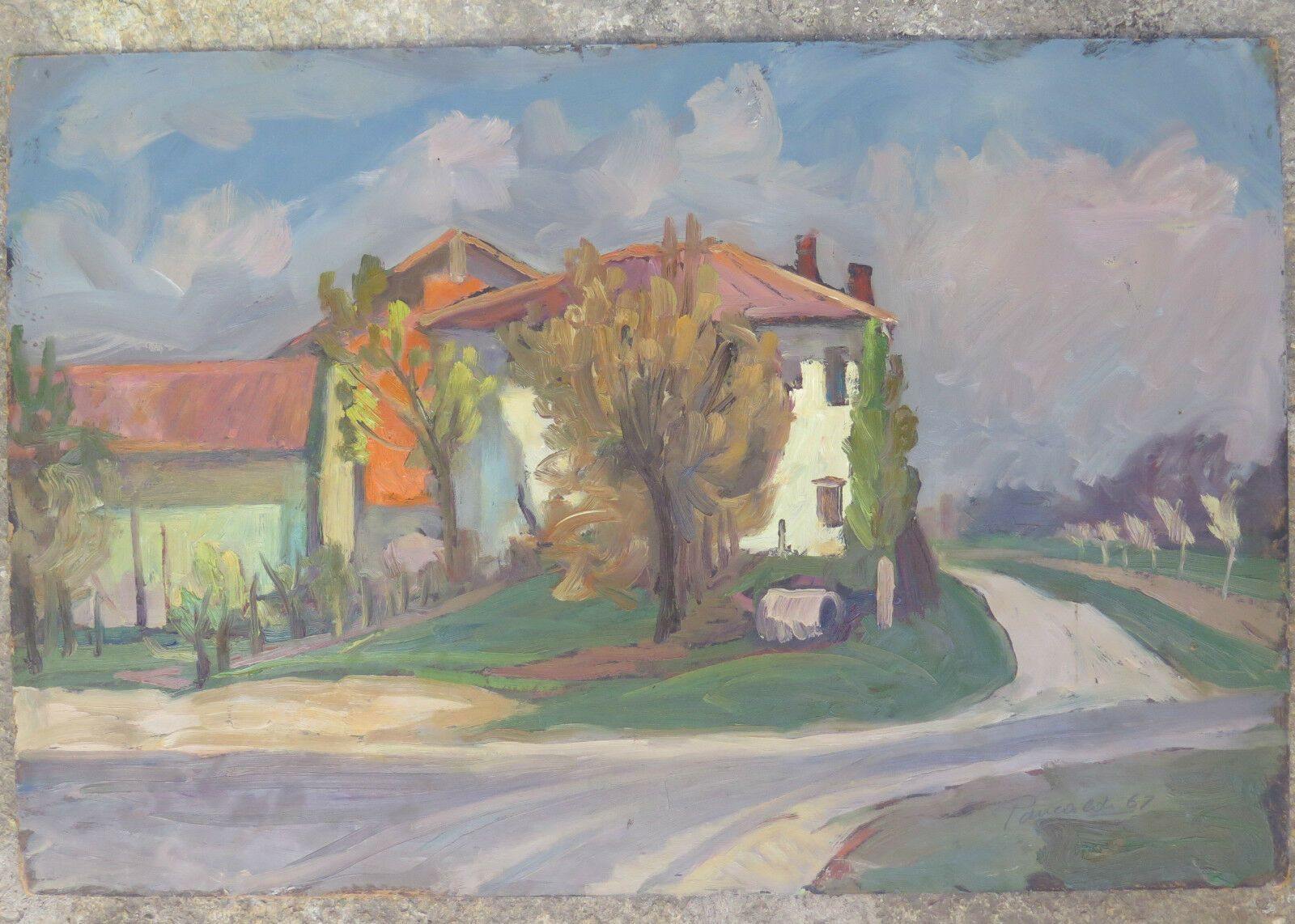 QUADRO ANTICO DIPINTO AD OLIO SU TAVOLA PAESAGGIO VEDUTA CAMPAGNA ORIGINALE p2 - Belbello Antiques