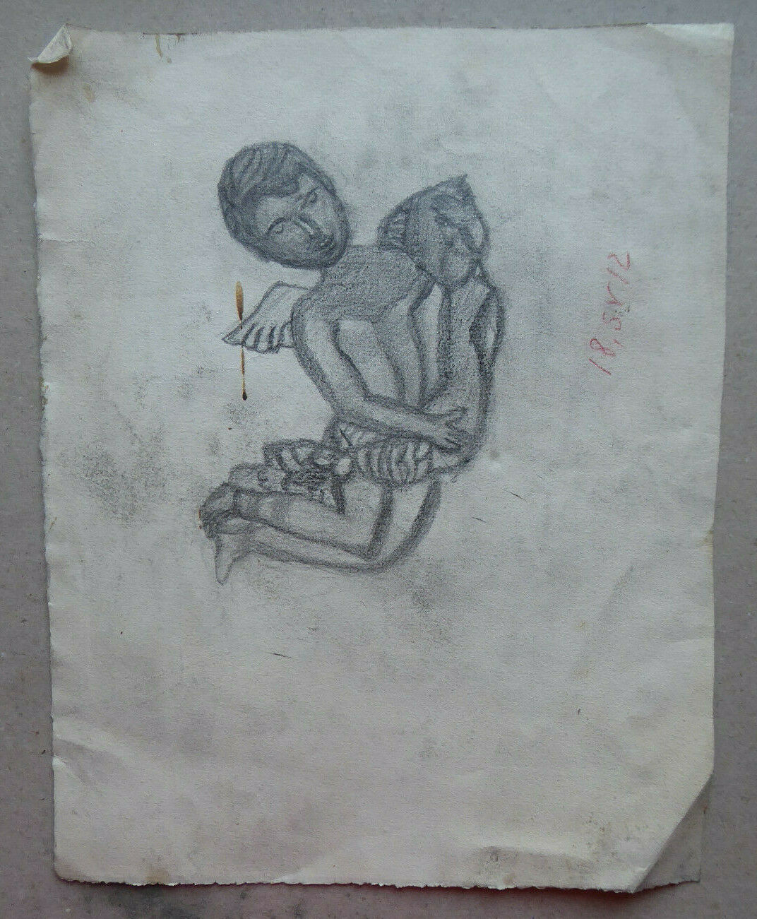 ANGIOLETTO PUTTO ANGELO VECCHIO DISEGNO MATITA SU CARTA BOZZETTO SPAGNA 900 MD10 - Belbello Antiques