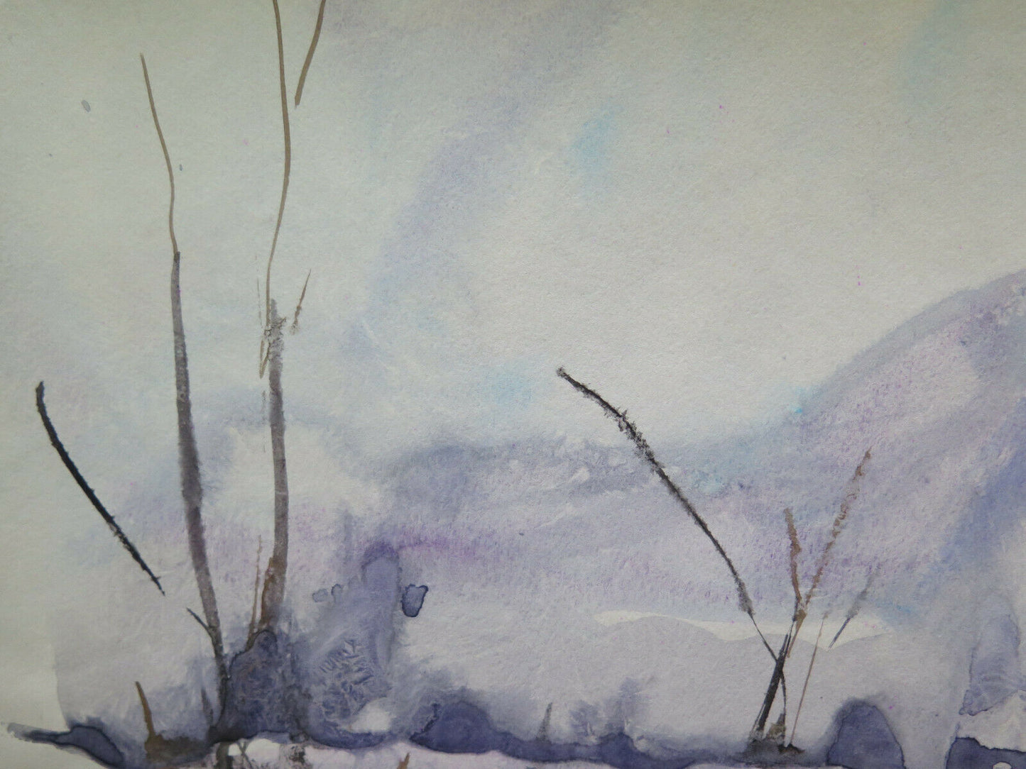 50x36 cm PAINTING WINTER LANDSCAPE VINTAGE PAINTING WATERCOLOR FROST TECHNIQUE P14