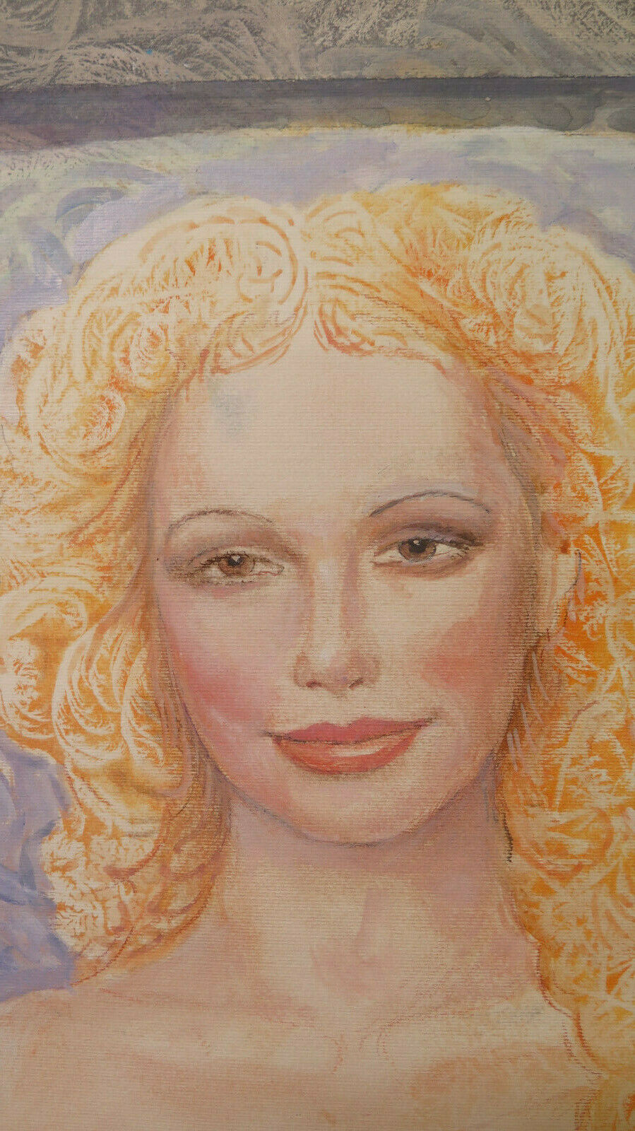 85x64 cm RITRATTO FEMMINILE VINTAGE QUADRO DIPINTO TECNICA SPERIMENTALE P33.4