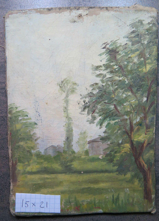 QUADRO ANTICO DIPINTO IN STILE IMPRESSIONISTA PAESAGGIO CON ALBERI MINIATURA p1 - Belbello Antiques