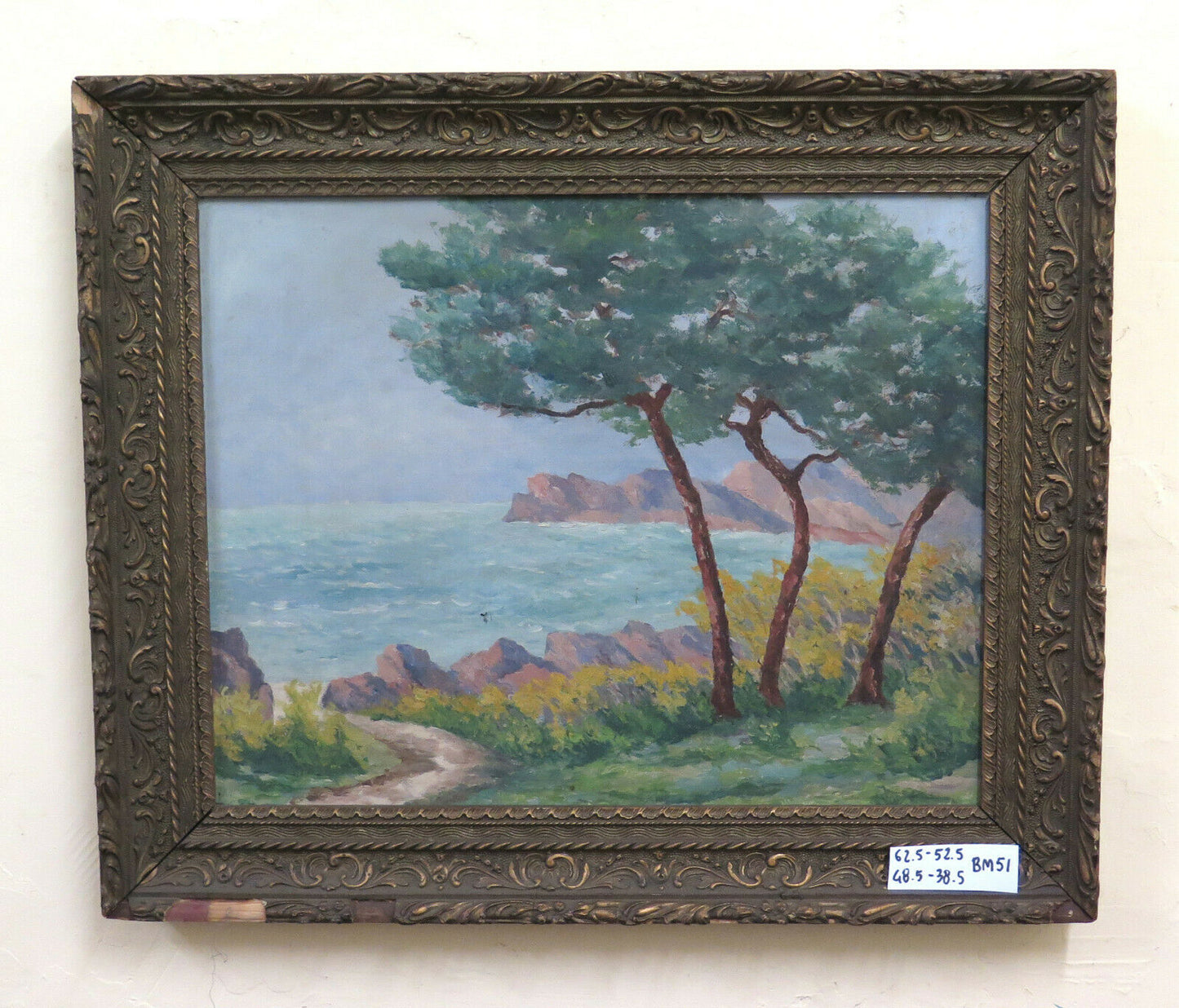 ANTIQUE OIL PAINTING ON TABLE SEA LANDSCAPE IMPRESSIONIST STYLE BM51 