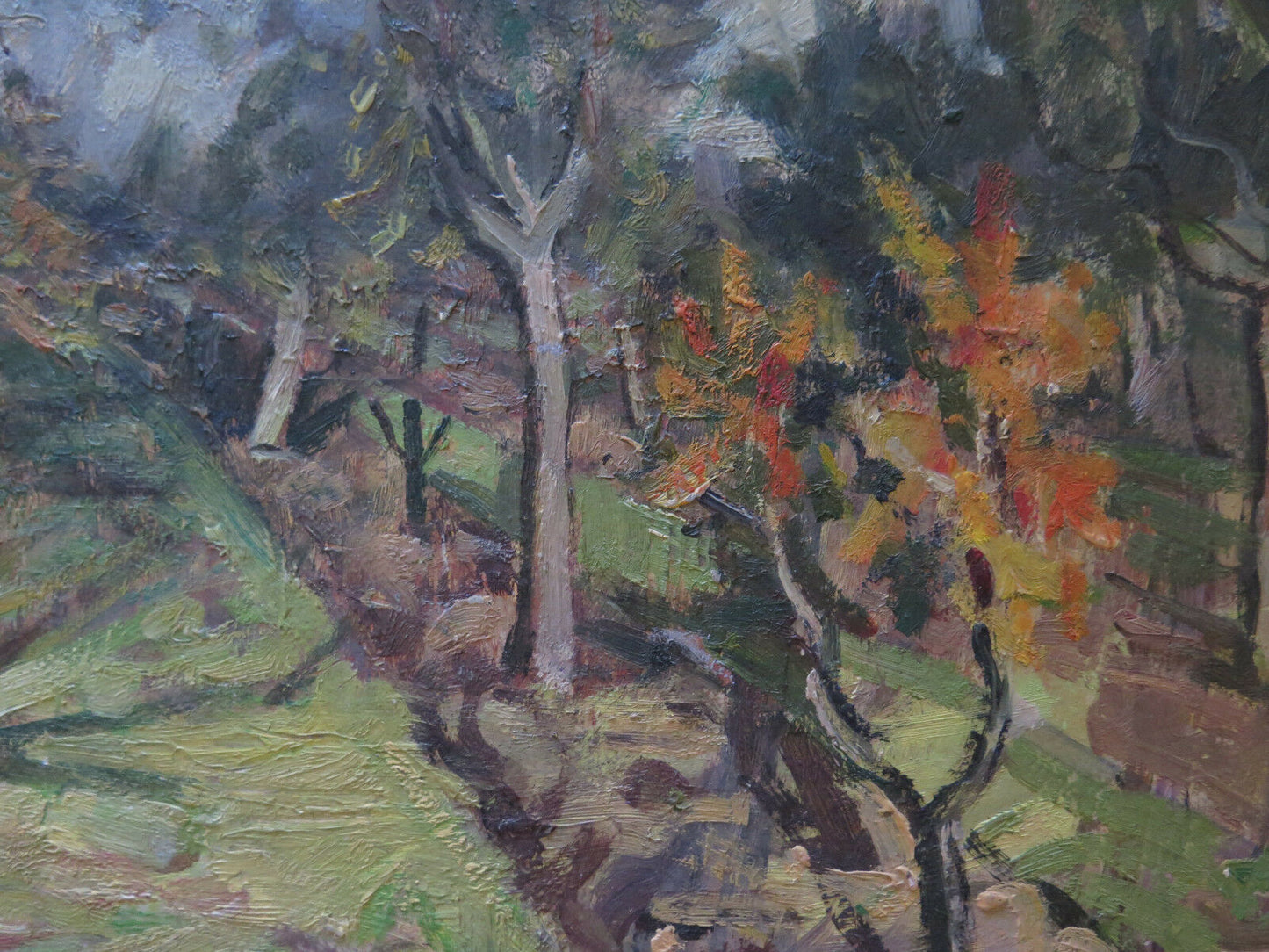 THE ORCHARD AFTER THE HARVEST ANTIQUE OIL PAINTING ON ORIGINAL PANEL p8