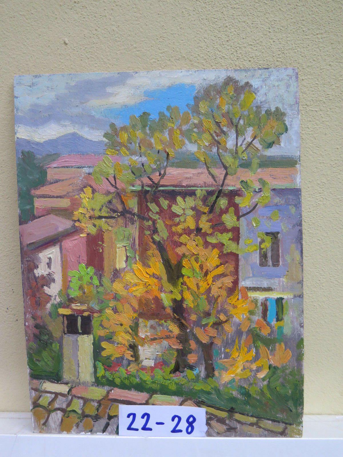 QUADRO ANTICO DEL 900 PAESAGGIO AUTUNNALE DI CAMPAGNA CON ALBERI AUTUNNO VEDUTA - Belbello Antiques