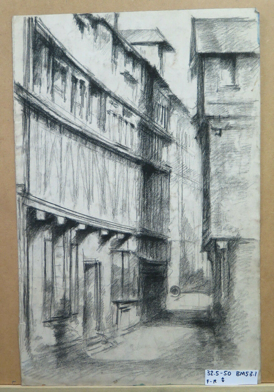 ANCIENT DRAWING BY ARTIST Pierre Duteurtre known as DUT VIEW OF CITY STREET BM53.1 