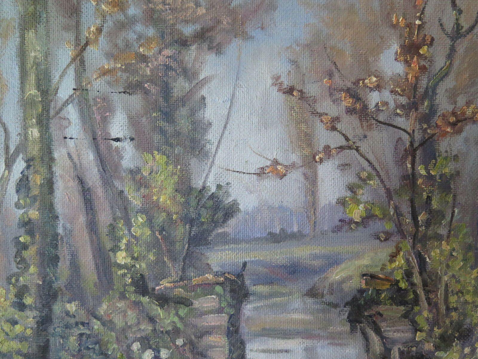 PAESAGGIO IN RIVA AL FIUME QUADRO ANTICO FIRMATO OLIO SU TAVOLA 1954 65x50 p7 - Belbello Antiques