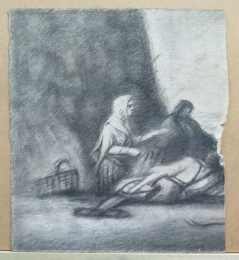 FRAGMENT OF AN ANCIENT DRAWING WORK BY FRENCH PAINTER Pierre Duteurtre DUT BM53.1