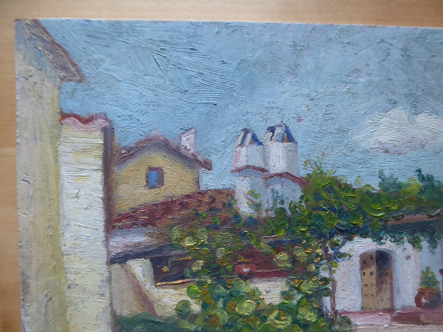 OLD PAINTING SIGNED OIL PAINTING VIEW OF La Parra SPAIN Badajoz MD1 