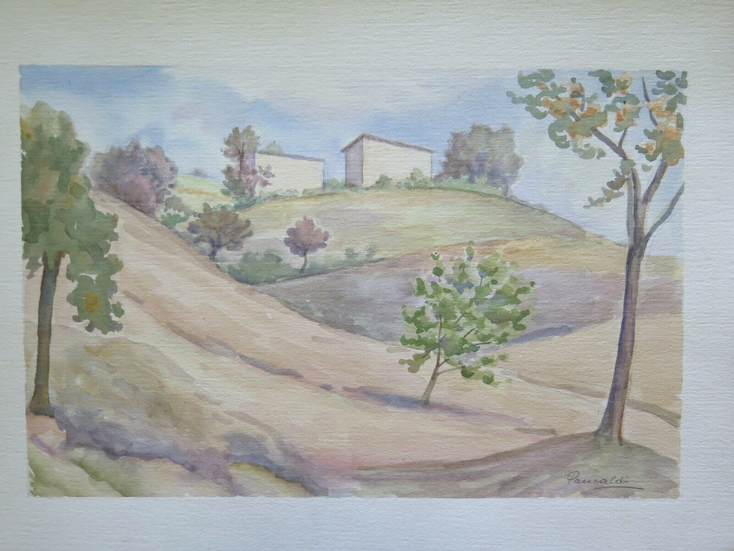 PAINTING LANDSCAPE OF THE EMILIAN HILLS SIGNED PANCALDI PAINTER OF MODENA P14