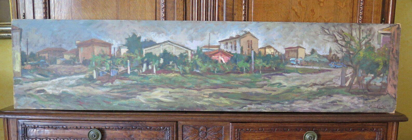 QUADRO ANTICO PANORAMICO DIPINTO OLIO SU TAVOLA PAESAGGIO AUTUNNALE FIRMATO p7 - Belbello Antiques