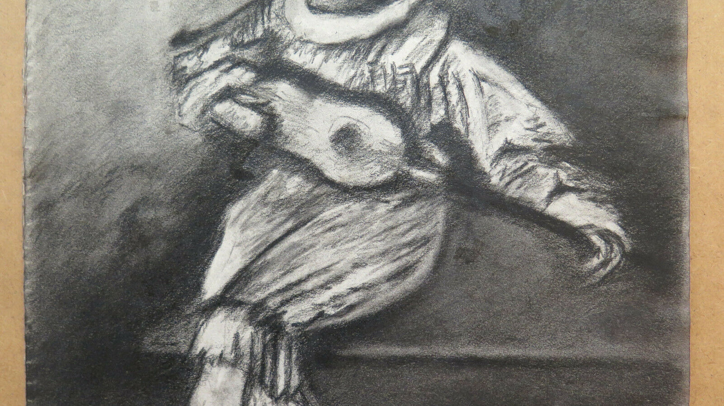 FIGURA DI MUSICO QUADRO ANTICO CARBONCINO PITTORE Pierre Duteurtre DUT BM53.1