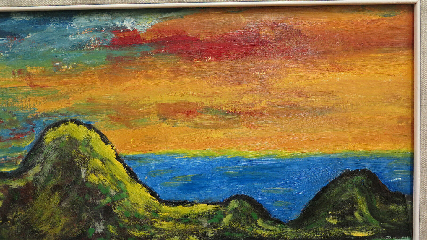 VINTAGE PAINTING SIGNED LANDSCAPE SEA VIEW 70'S 1970'S ABSTRACT BM51