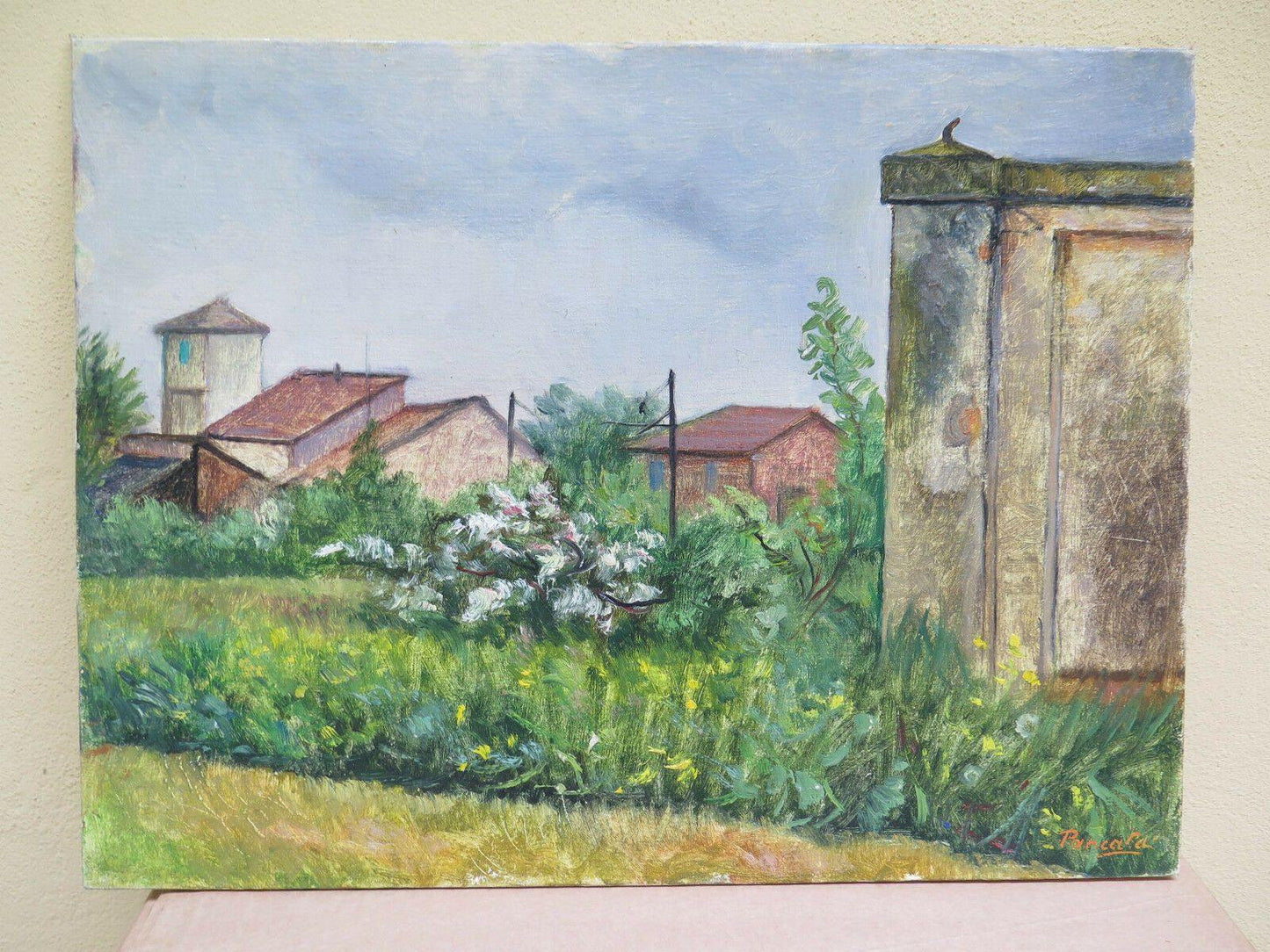 QUADRO FIRMATO PANCALDI DIPINTO AD OLIO SU TAVOLA PAESAGGIO EMILIA ROMAGNA - Belbello Antiques