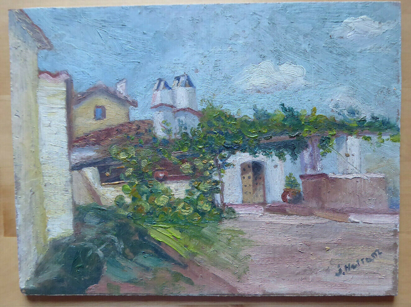 OLD PAINTING SIGNED OIL PAINTING VIEW OF La Parra SPAIN Badajoz MD1 