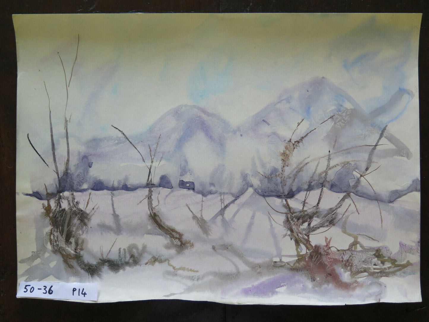 50x36 cm PAINTING WINTER LANDSCAPE VINTAGE PAINTING WATERCOLOR FROST TECHNIQUE P14