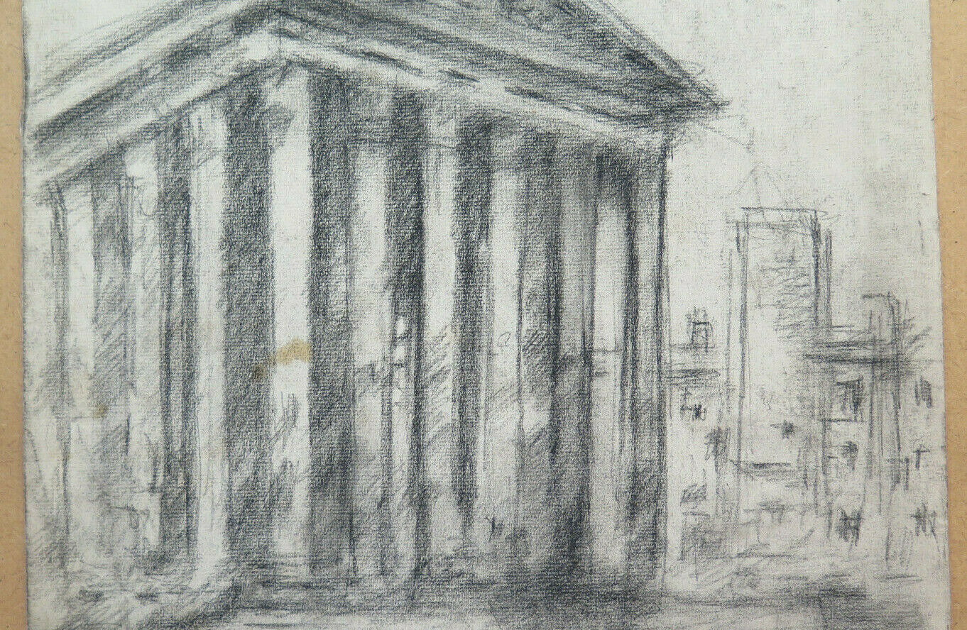 GRANDE DISEGNO ANTICO VEDUTA CHIESA FRANCIA Pierre Duteurtre detto DUT BM53.1