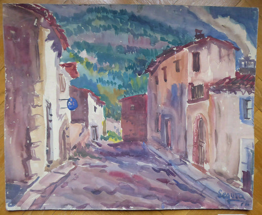 VICENTE SEGURA (1930-2015) GRANDE QUADRO DIPINTO VEDUTA DI PAESE SPAGNA 900 MD6 - Belbello Antiques