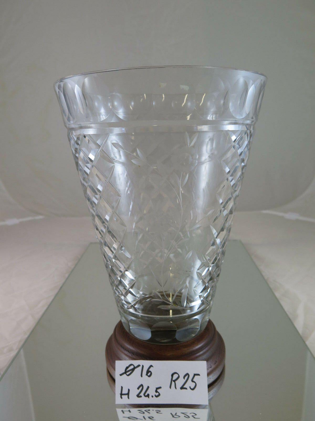 VASO IN VETRO CON BASE IN LEGNO PRIMO NOVECENTO VINTAGE CRYSTAL VASE R25 - Belbello Antiques