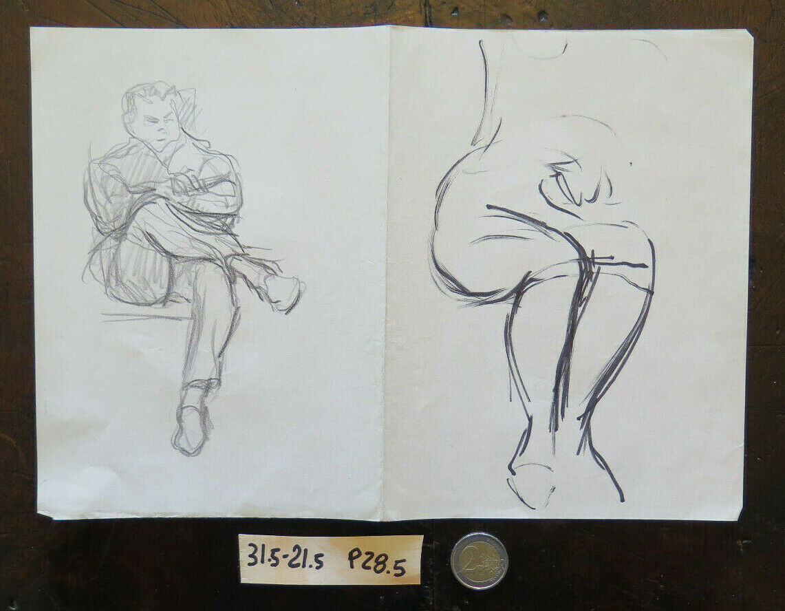 DISEGNO BOZZETTO SU CARTA DI G. PANCALDI STUDIO PER FIGURE UMANE SEDUTE P28.5