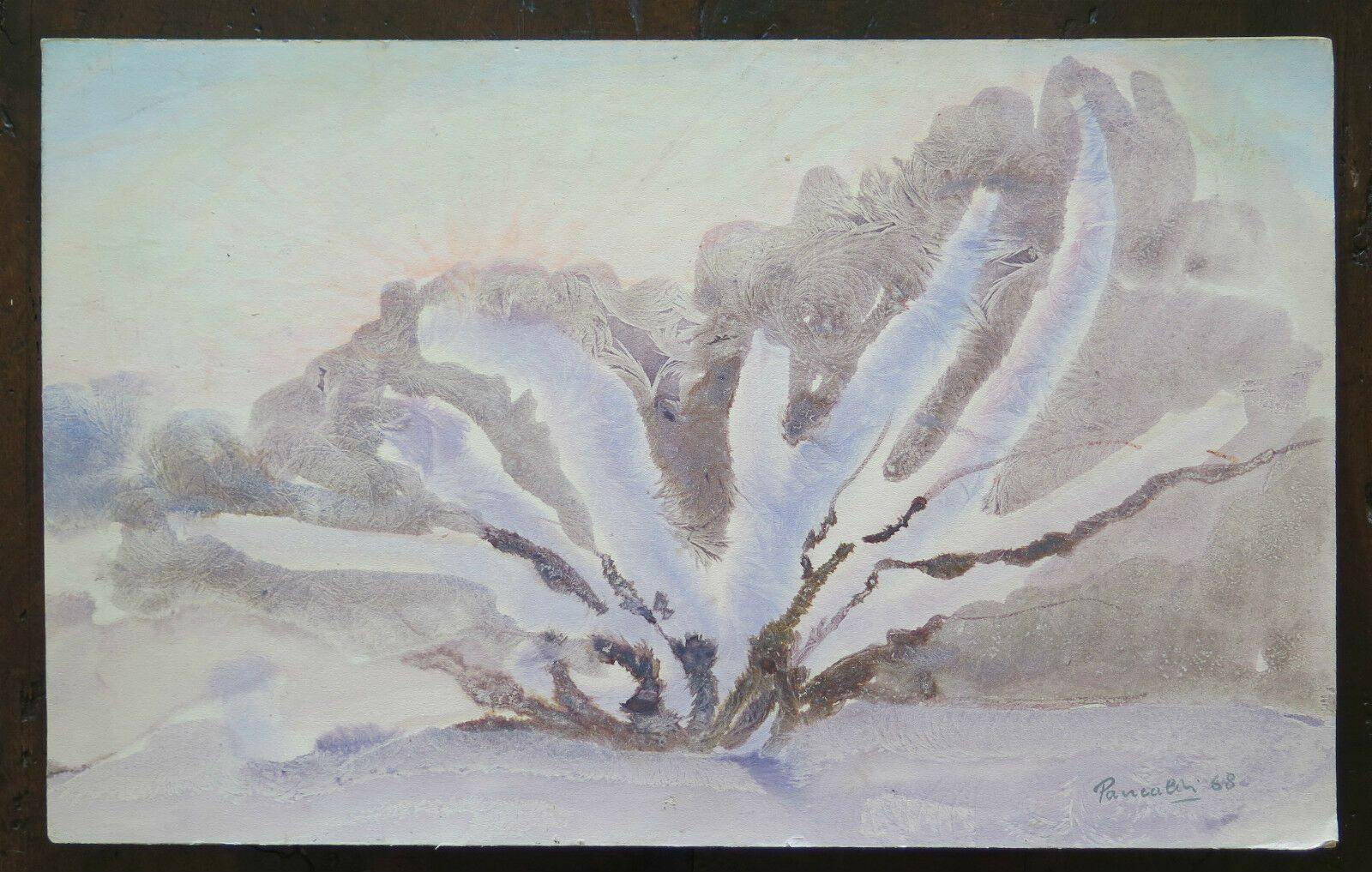 PAESAGGIO INVERNALE CON NEVE EFFETTO GELO QUADRO MODERNO ANNI 60 ORIGINALE p16 - Belbello Antiques