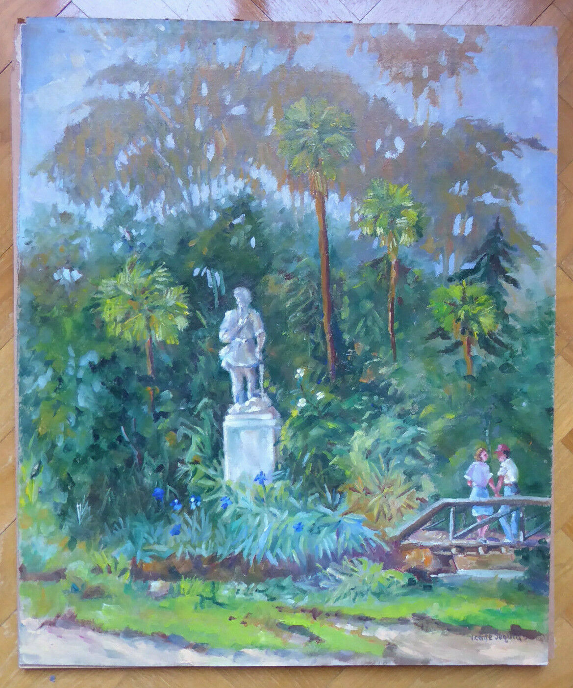 PARCO DEL RETIRO DI MADRID VECCHIO DIPINTO FIRMATO SEGURA PITTORE SPAGNOLO MD6 - Belbello Antiques