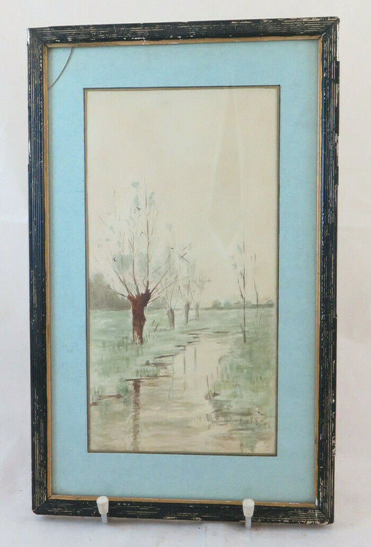 ANTIQUE WATERCOLOR PAINTING LANDSCAPE OF THE FRENCH COUNTRYSIDE EARLY 1900s BM43