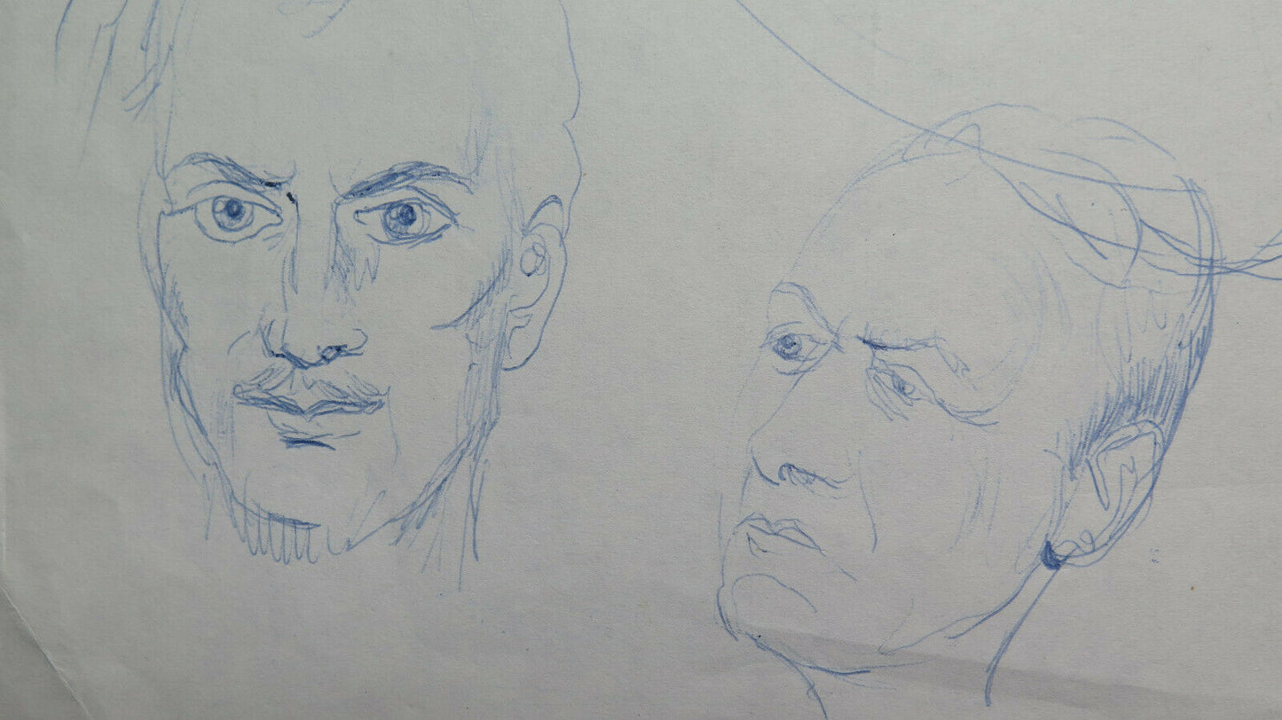 VECCHIO DISEGNO BOZZETTO CON STUDIO PER CORPO UMANO E VOLTI ANNI '60 P28.8