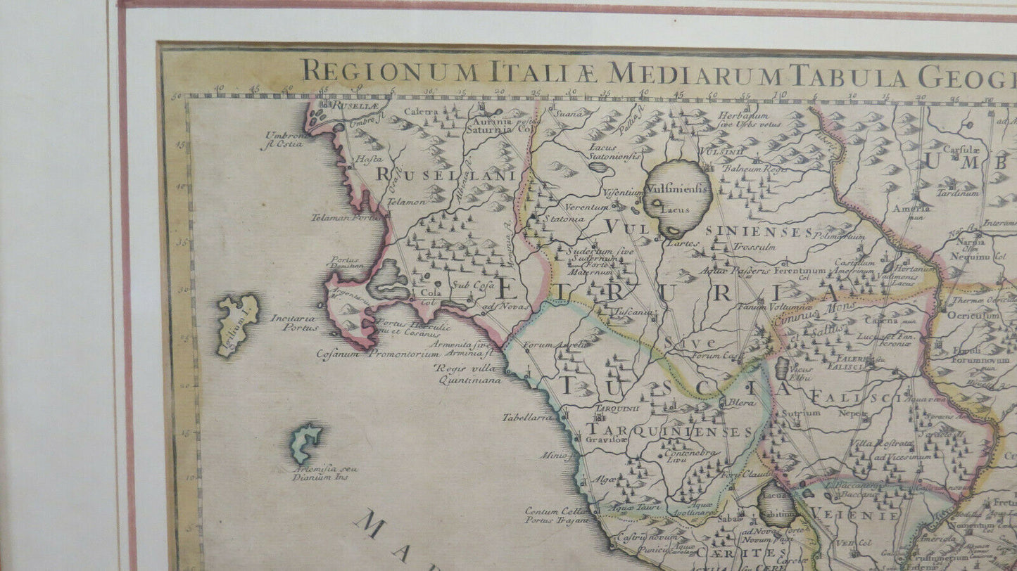 STAMPA ANTICA CARTA GEOGRAFICA CARTINA MAPPA ITALIA CENTRALE 1745 John Senex X9