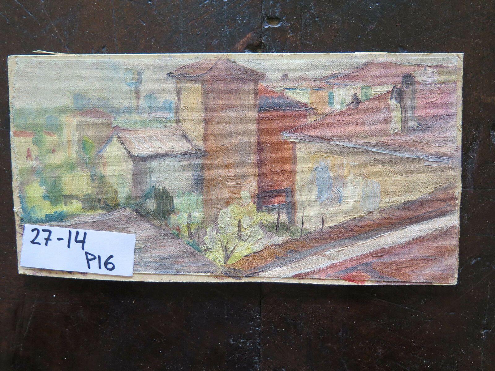 QUADRO ANTICO DIPINTO OLIO SU TAVOLA PAESAGGIO VEDUTA DELLA CITTà ORIGINALE p16 - Belbello Antiques