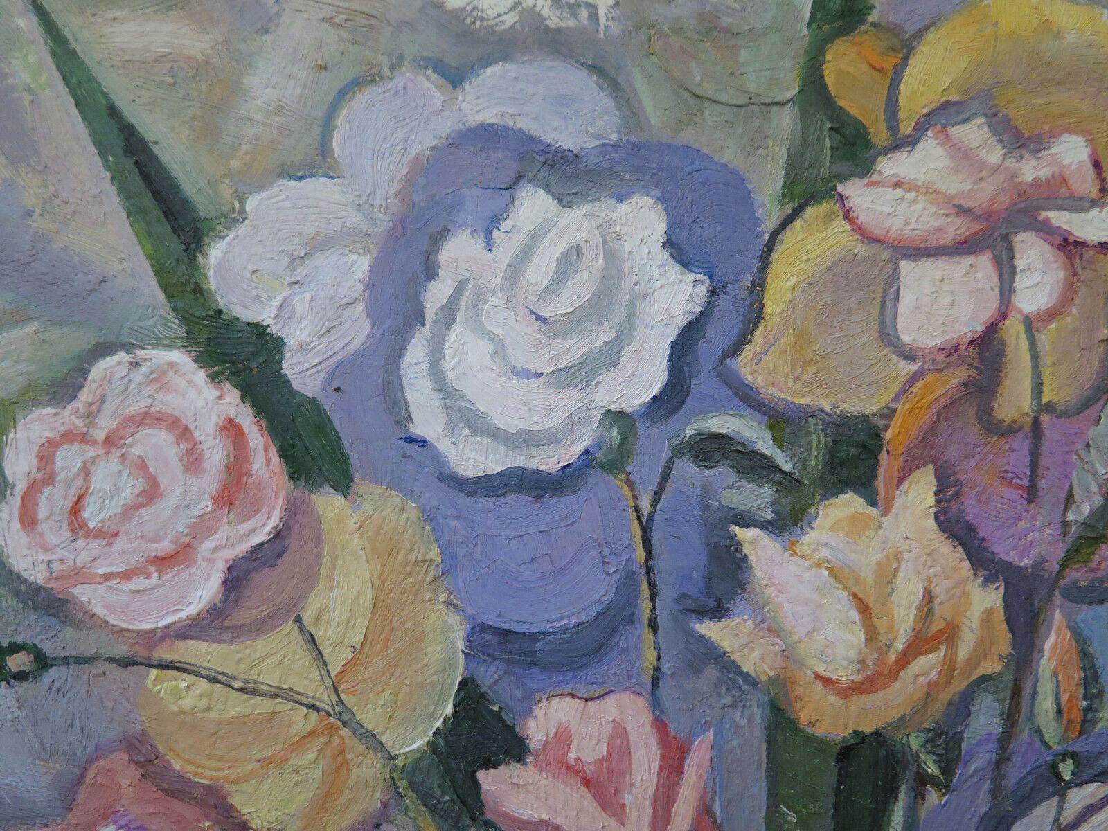 QUADRO DIPINTO OLIO SU TELA FIRMATO ORIGINALE STILE IMPRESSIONISTA FIORI p6 - Belbello Antiques