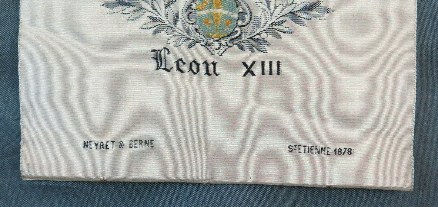 ANTIQUE RUBAN ST ETIENNE LEON XIII NEYRET &amp; BERNE EMBROIDERED SILK LYON EMBROIDERY BM44 