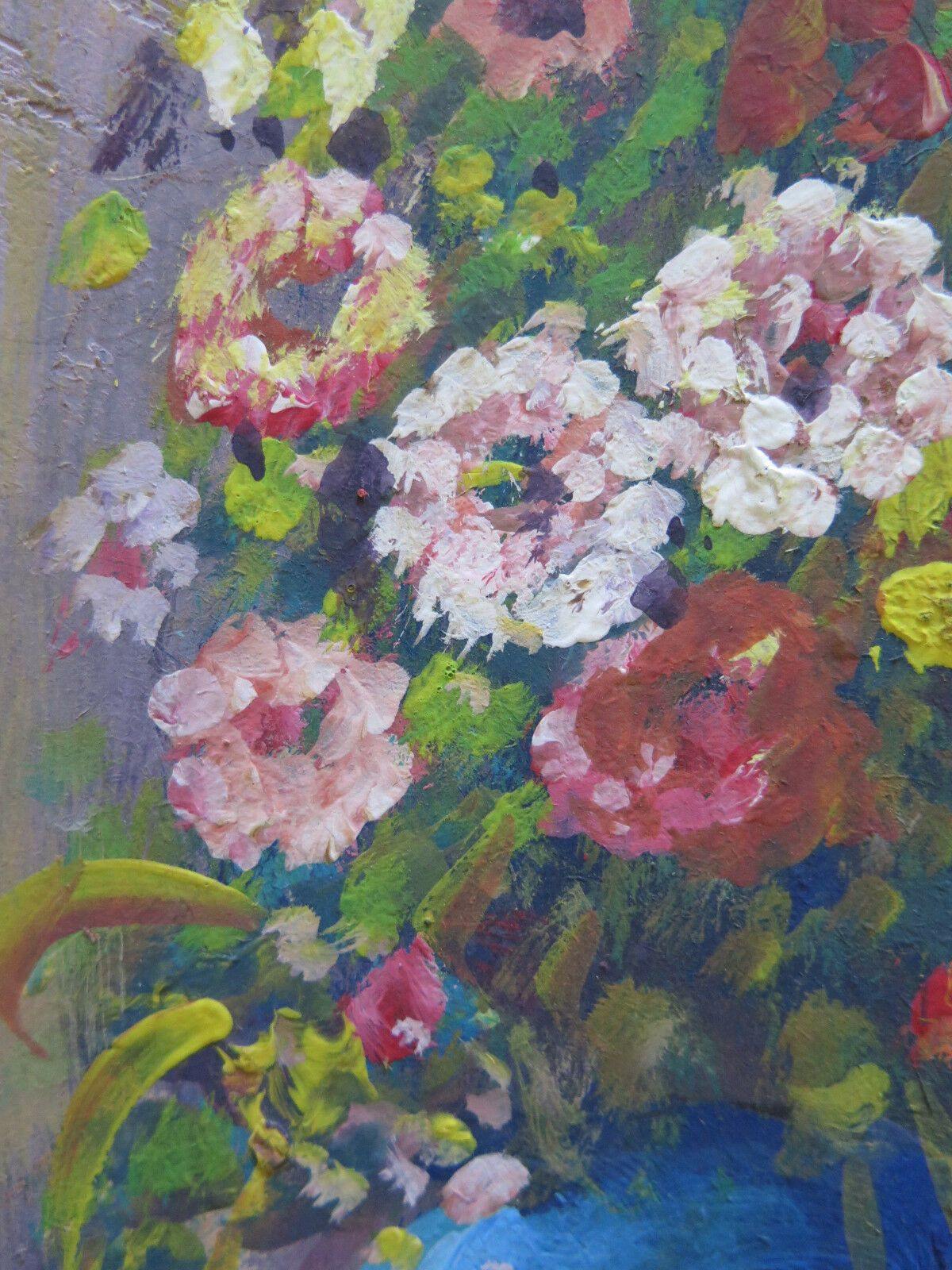 QUADRO IN STILE IMPRESSIONISTA DIPINTO AD OLIO SU TAVOLA FIORI FLOREALE v - Belbello Antiques