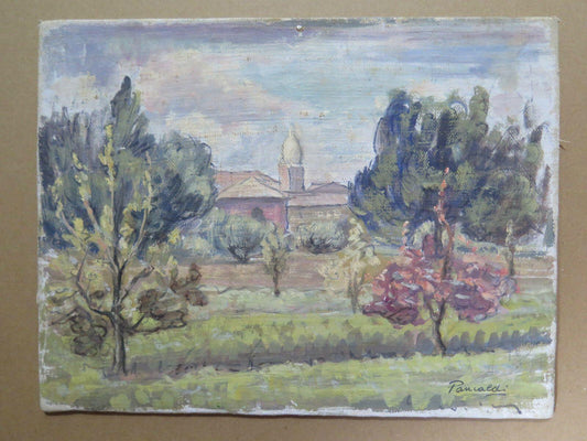 PAESAGGIO CAMPAGNA EMILIA ROMAGNA QUADRO ANTICO DIPINTO AD OLIO SU TAVOLA p3 - Belbello Antiques