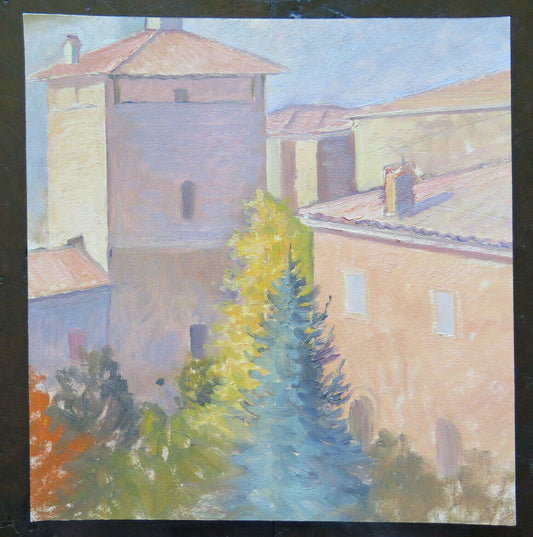 OLD PAINTING OIL ON PAPER PAINTING SKETCH MAESTRO G. PANCALDI VIEW P15 P14